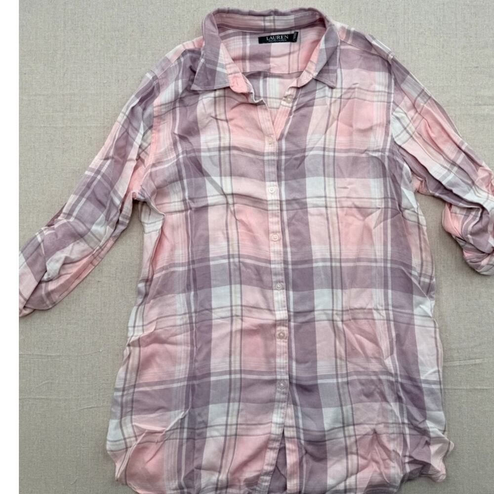 Ralph Lauren Pink Lavender Plaid Button Shirt - Picture 2 of 4